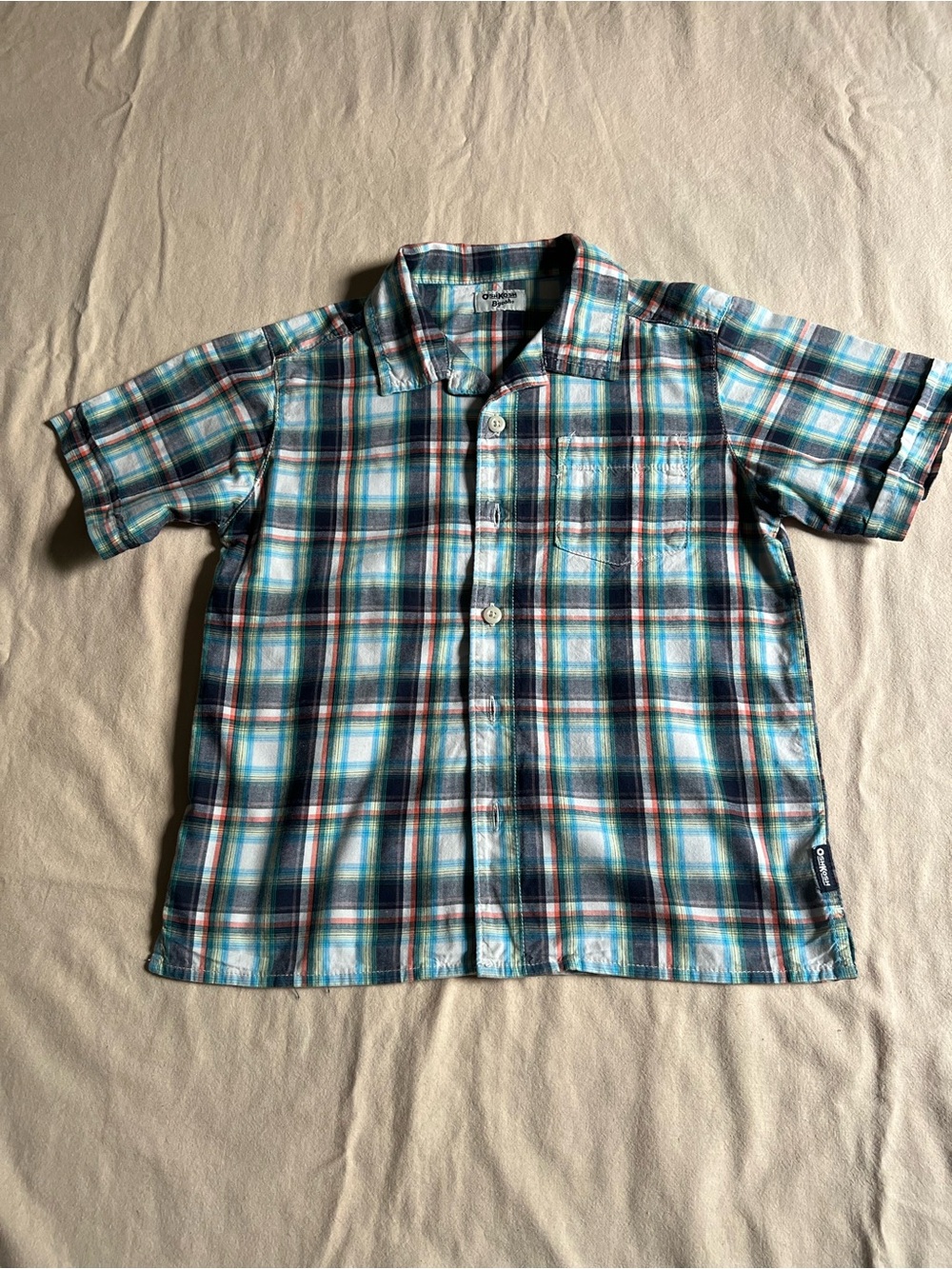 OshKosh B'gosh Blue Green Plaid Short Sleeve Button-Up Tee